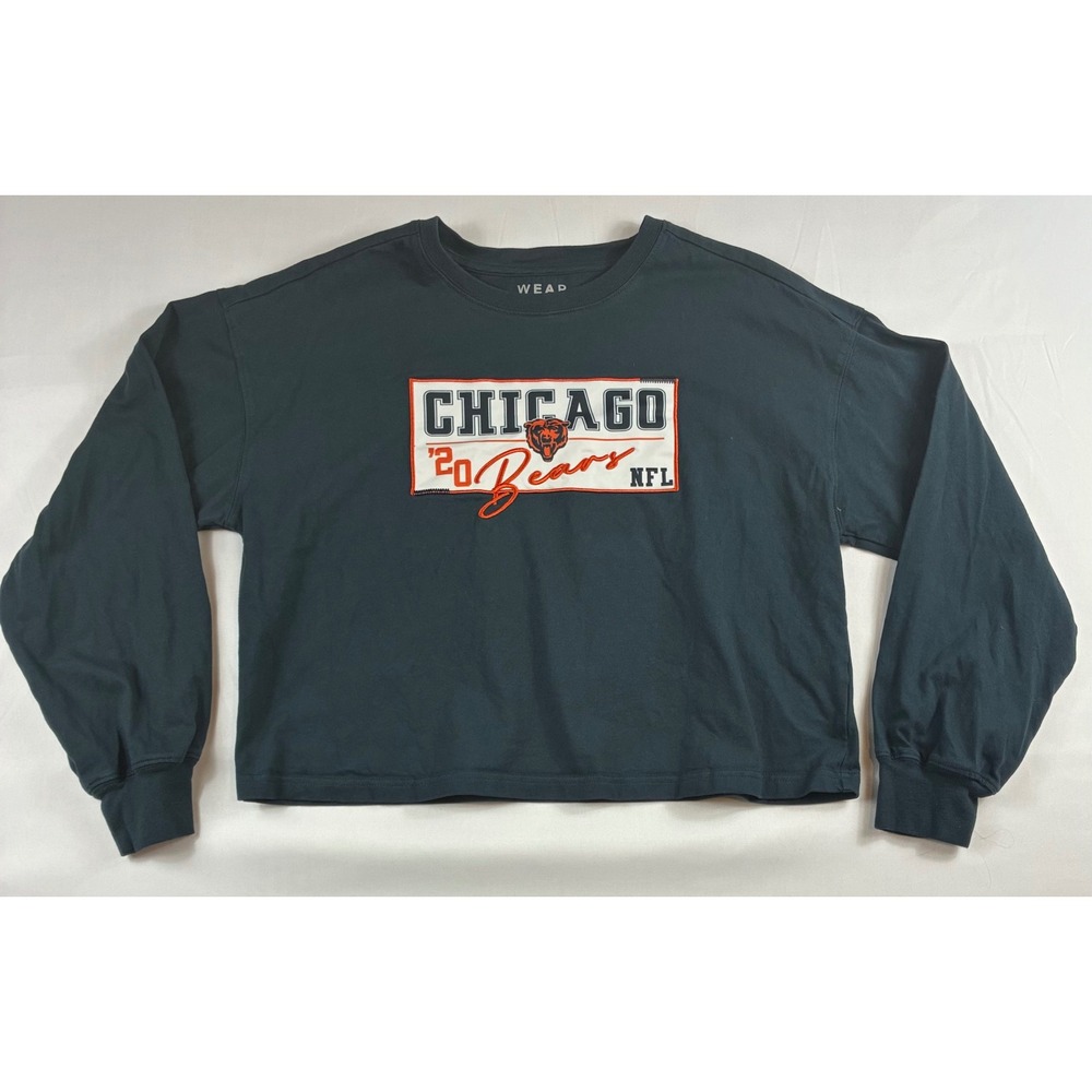 WEAR by Erin Andrews Chicago Bears Shirt Women L Blue Long Sleeve NFL Cropped